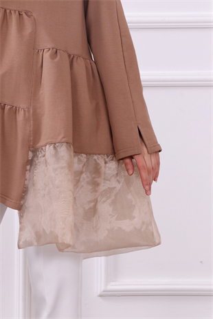 Organze Tül Detaylı Sweat Camel