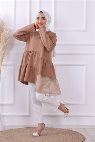 Organze Tül Detaylı Sweat Camel