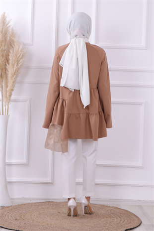 Organze Tül Detaylı Sweat Camel
