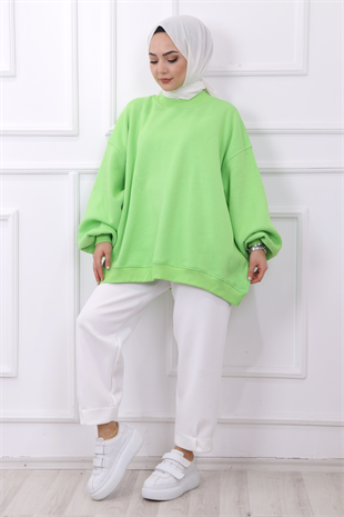 Oversize Balon Kol Tunik Fosforlu Yeşil