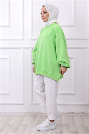 Oversize Balon Kol Tunik Fosforlu Yeşil