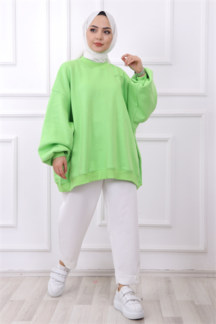 Oversize Balon Kol Tunik Fosforlu Yeşil