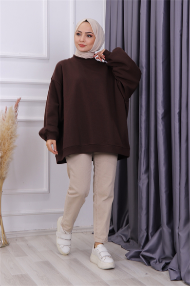Oversize Balon Kol Tunik Kahve