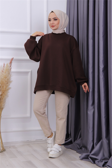 Oversize Balon Kol Tunik Kahve