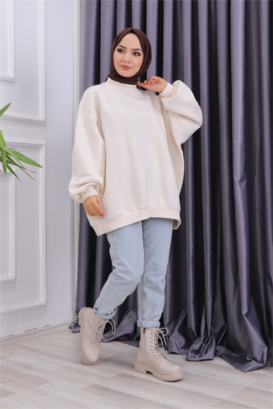 Oversize Balon Kol Tunik Krem