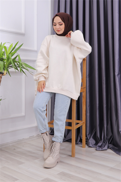 Oversize Balon Kol Tunik Krem