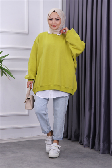 Oversize Balon Kol Tunik Yağ Yeşili