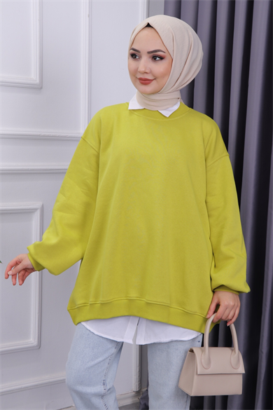 Oversize Balon Kol Tunik Yağ Yeşili