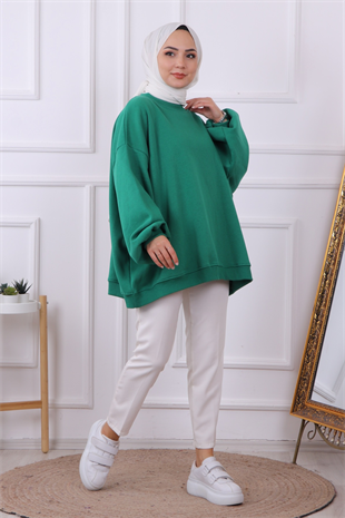Oversize Balon Kol Tunik Yeşil