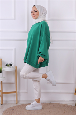 Oversize Balon Kol Tunik Yeşil