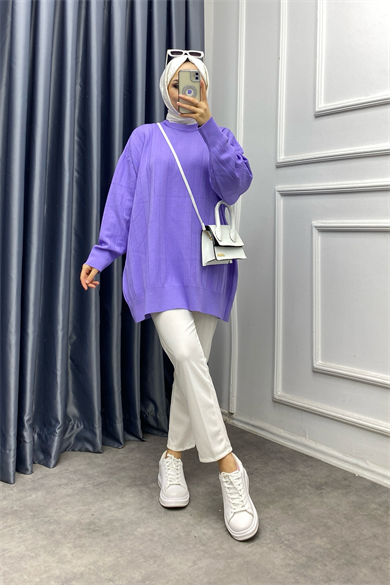 Oversize Lila Pamuklu Tunik