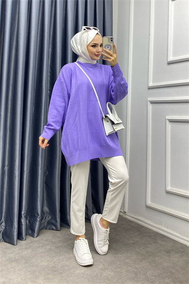 Oversize Lila Pamuklu Tunik