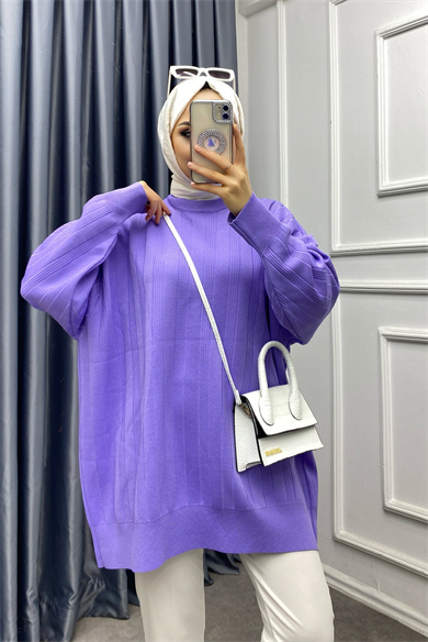 Oversize Lila Pamuklu Tunik