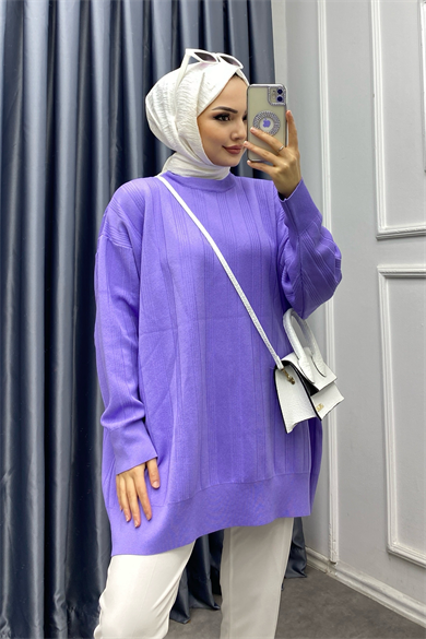Oversize Lila Pamuklu Tunik