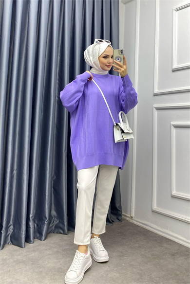 Oversize Lila Pamuklu Tunik