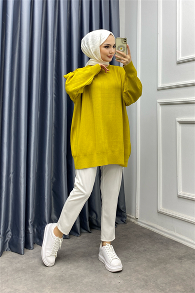 Oversize Yağ Yeşili Pamuklu Tunik 