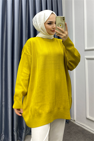 Oversize Yağ Yeşili Pamuklu Tunik 