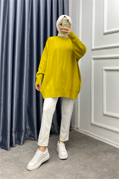 Oversize Yağ Yeşili Pamuklu Tunik 