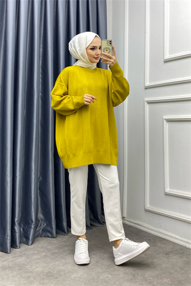 Oversize Yağ Yeşili Pamuklu Tunik 