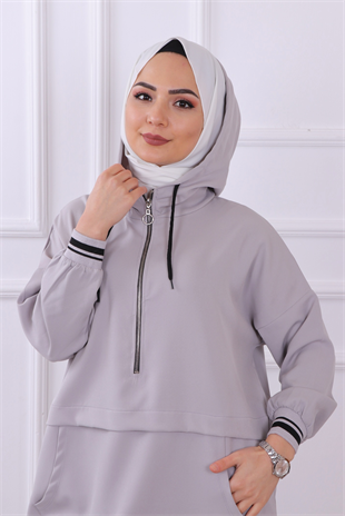 Paçası Ve Kolu Lastikli  Takım Gri