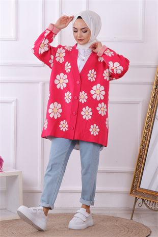 Papatyalı  Hırka Pembe