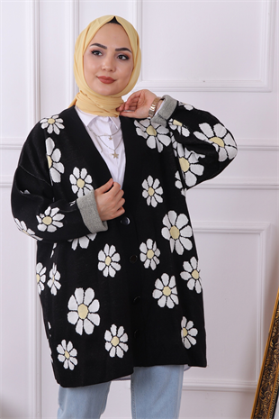 Papatyalı Hırka Siyah