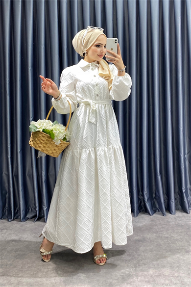 Papatya Taşlı Desenli Elbise