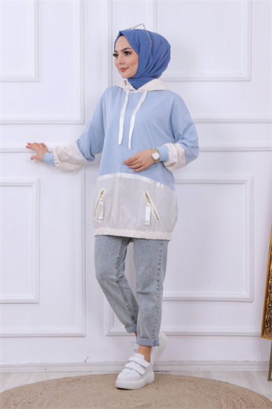 Paraşüt Detaylı Kapşonlu Sweat 