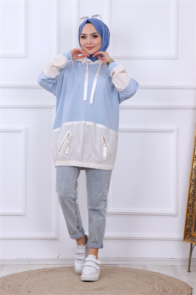 Paraşüt Detaylı Kapşonlu Sweat 
