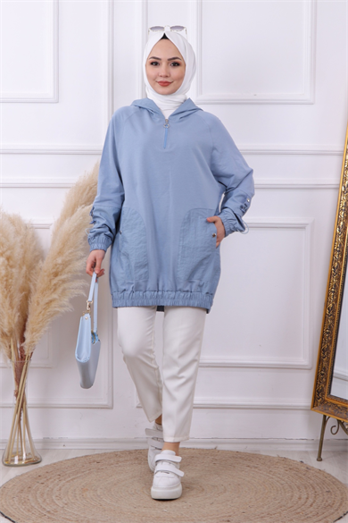 Paraşüt Kumaş Detaylı Sweat Bebe Mavisi
