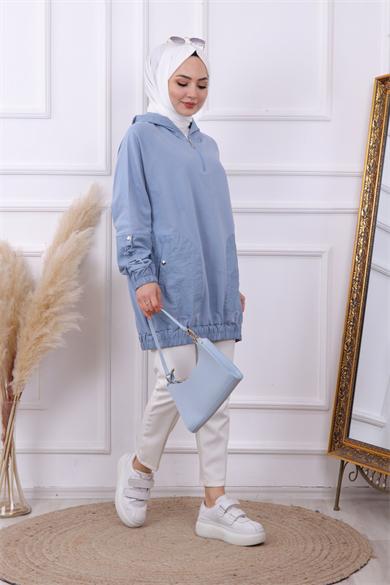 Paraşüt Kumaş Detaylı Sweat Bebe Mavisi