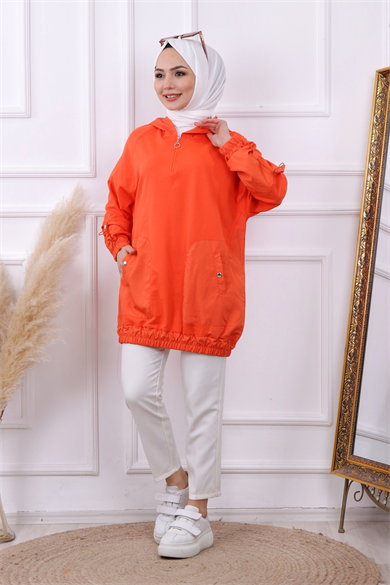Paraşüt Kumaş Detaylı Sweat Turuncu