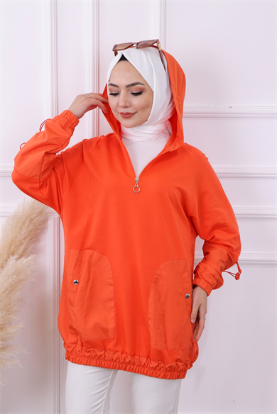 Paraşüt Kumaş Detaylı Sweat Turuncu