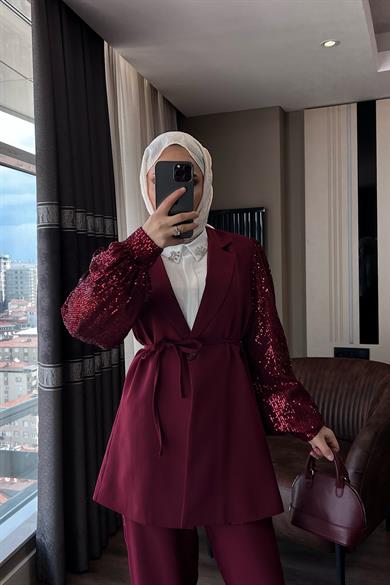Payet Detaylı İkili Takım Bordo