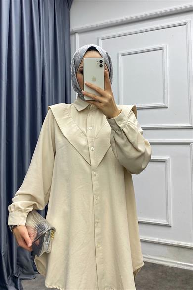 Pelerinli Tunik Bej