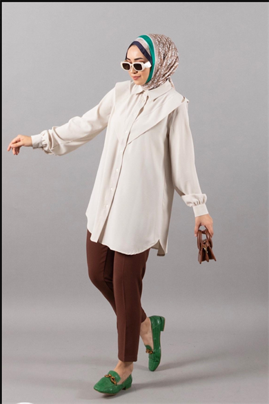 Pelerinli Tunik Bej