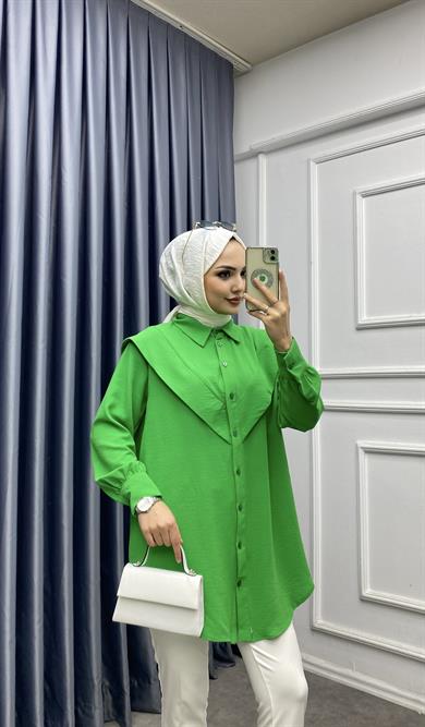 Pelerinli Tunik Benetton Yeşili