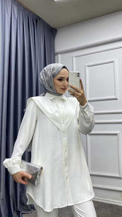 Pelerinli Tunik Beyaz