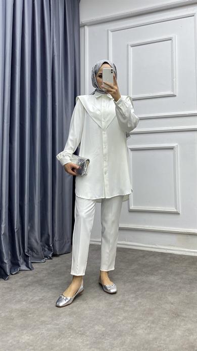 Pelerinli Tunik Beyaz