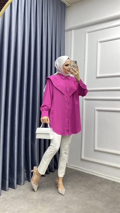 Pelerinli Tunik Fuşya 