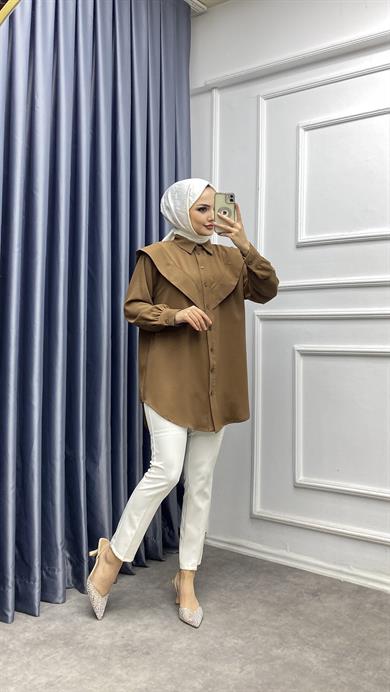 Pelerinli Tunik Kahverengi