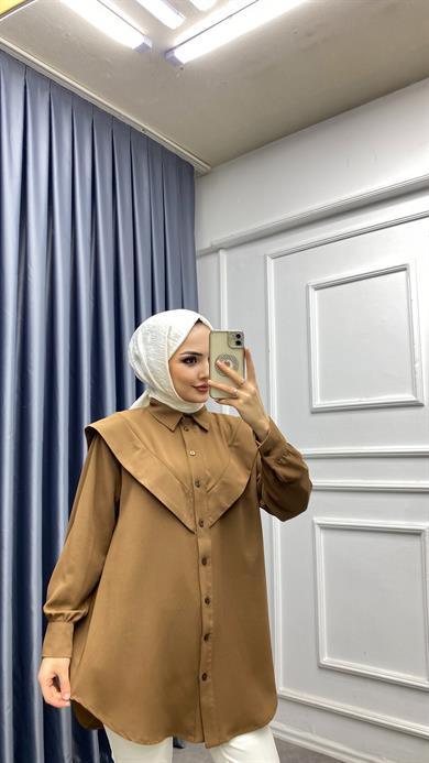 Pelerinli Tunik Kahverengi