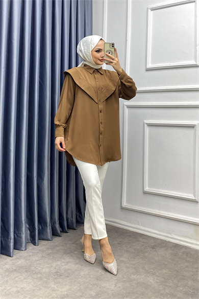 Pelerinli Tunik Kahverengi