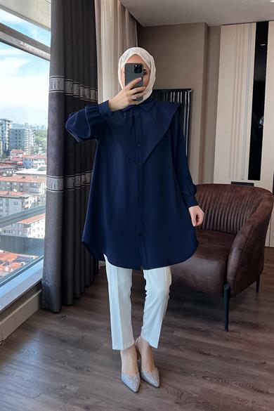 Pelerinli Tunik Lacivert