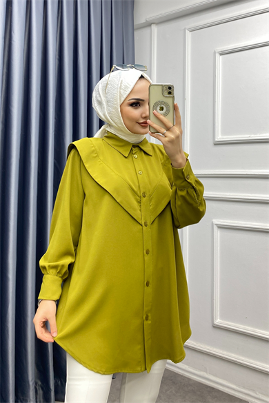 Pelerinli Tunik Yağ Yeşili
