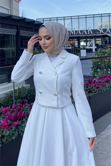 Pilikaşe Etekli Takım Ekru