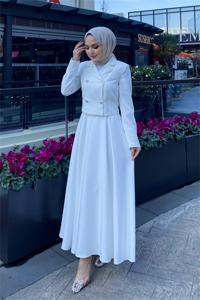 Pilikaşe Etekli Takım Ekru
