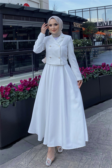 Pilikaşe Etekli Takım Ekru