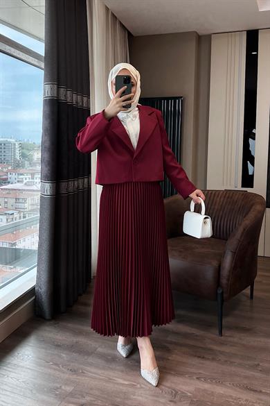 Piliseli Etekli Takım Bordo