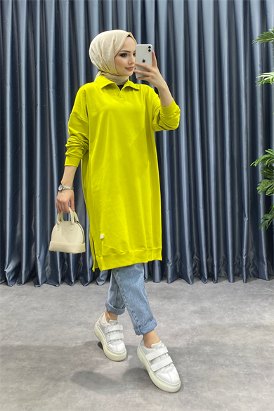Polo Yaka Sweat Yağ Yeşili